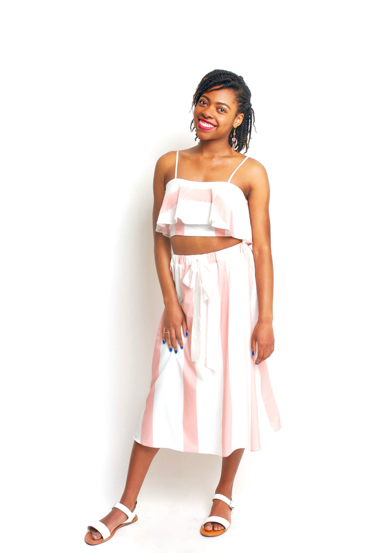 Pink and White Stripe Skirt Set