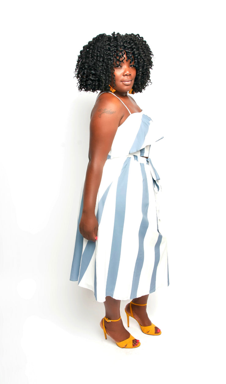 Blue and White Stripe Skirt Set
